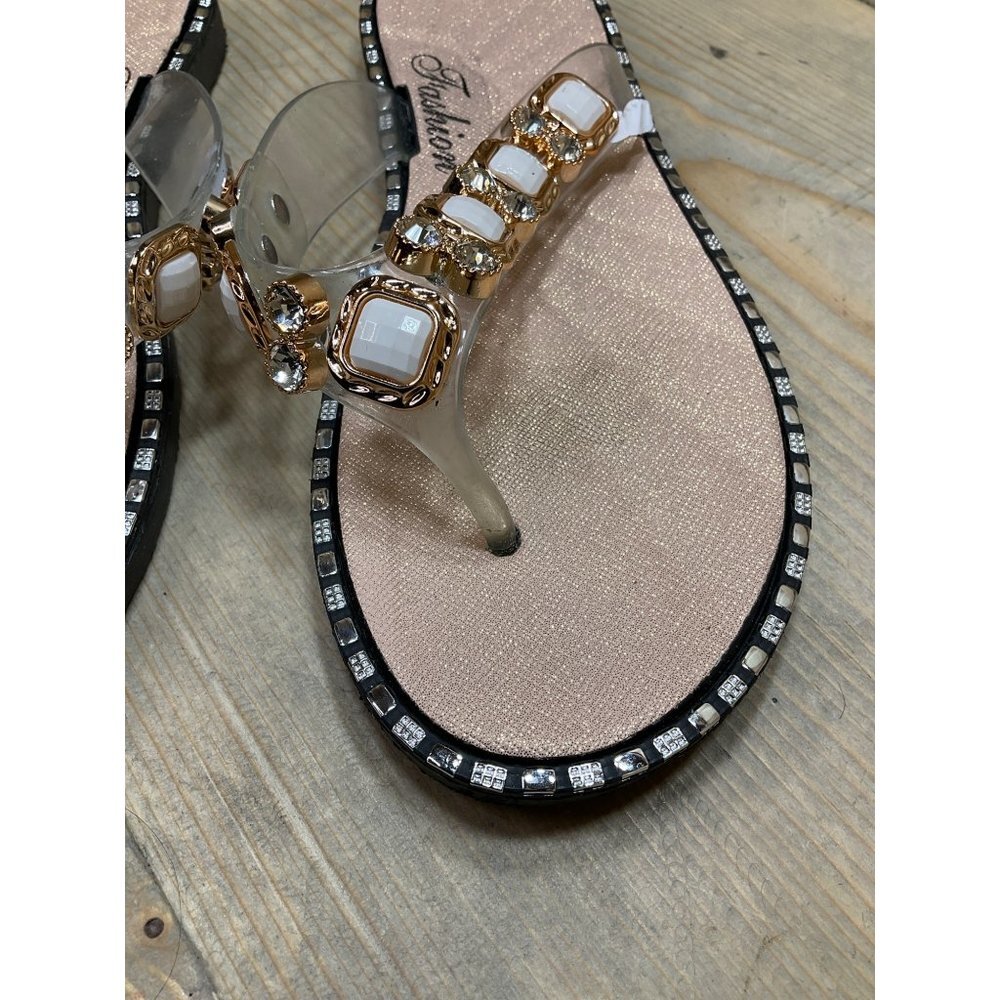 US7 Bling Fashion Sandals Flats Rose Gold Toe Post - Picture 4 of 5